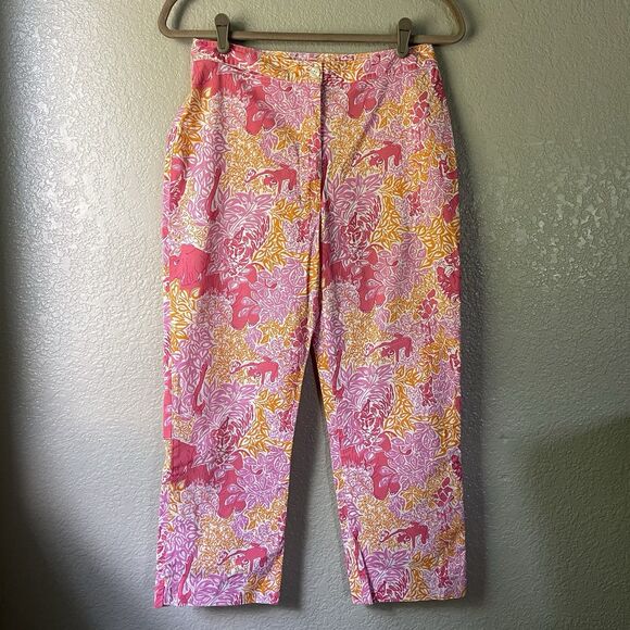 Lilly Pulitzer Pants - Lilly Pulitzer Womens 4 Pink Cropped Pant Monkey Elephant Vacation Preppy Beach
